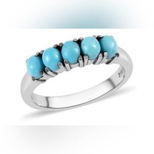 Sleeping Beauty Turquoise 5 Stone Ring in Stainless Steel (Size 7.0) 0.85 ctw